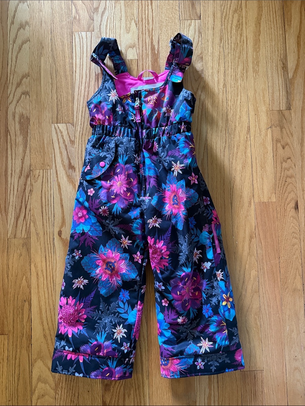 Obermeyer sz 4 Kids Floral Snow Bib Overalls - like new condition Pink & Blue